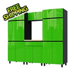 Contur Cabinet 7.5' Premium Lime Green Garage Cabinet System with Butcher Block Tops