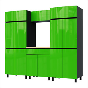 7.5' Premium Lime Green Garage Cabinet System with Butcher Block Tops