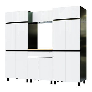 7.5' Premium Alpine White Garage Cabinet System with Butcher Block Tops