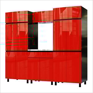 7.5' Premium Cayenne Red Garage Cabinet System with Stainless Steel Tops