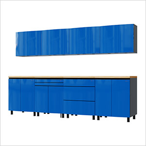 10' Premium Santorini Blue Garage Cabinet System with Butcher Block Tops