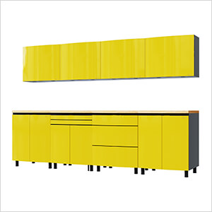 10' Premium Vespa Yellow Garage Cabinet System with Butcher Block Tops