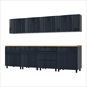 10' Premium Karbon Black Garage Cabinet System with Butcher Block Tops