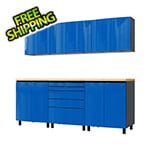 Contur Cabinet 7.5' Premium Santorini Blue Garage Cabinet System with Butcher Block Tops