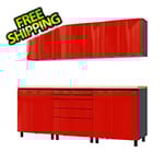 Contur Cabinet 7.5' Premium Cayenne Red Garage Cabinet System with Butcher Block Tops