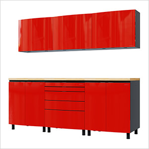 7.5' Premium Cayenne Red Garage Cabinet System with Butcher Block Tops