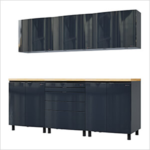 7.5' Premium Karbon Black Garage Cabinet System with Butcher Block Tops