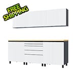 Contur Cabinet 7.5' Premium Alpine White Garage Cabinet System with Butcher Block Tops