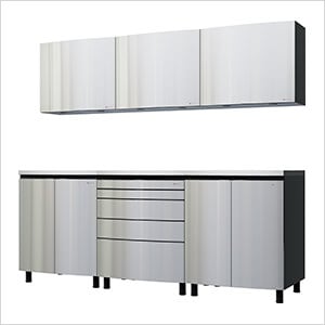 7.5' Premium Stainless Steel Garage Cabinet System with Stainless Steel Tops