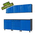 Contur Cabinet 7.5' Premium Santorini Blue Garage Cabinet System with Stainless Steel Tops