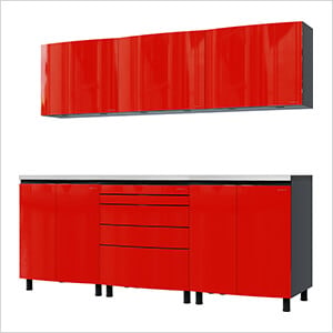7.5' Premium Cayenne Red Garage Cabinet System with Stainless Steel Tops