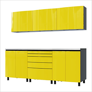 7.5' Premium Vespa Yellow Garage Cabinet System with Stainless Steel Tops