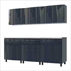 7.5' Premium Karbon Black Garage Cabinet System with Stainless Steel Tops