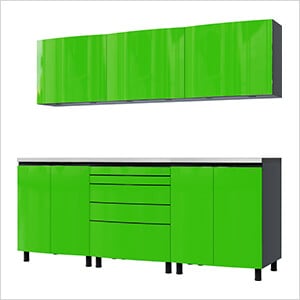 7.5' Premium Lime Green Garage Cabinet System with Stainless Steel Tops