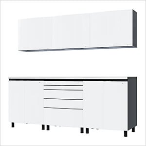 7.5' Premium Alpine White Garage Cabinet System with Stainless Steel Tops