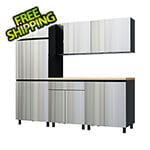 Contur Cabinet 7.5' Premium Stainless Steel Garage Cabinet System with Butcher Block Tops