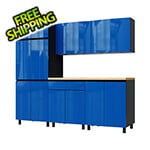 Contur Cabinet 7.5' Premium Santorini Blue Garage Cabinet System with Butcher Block Tops