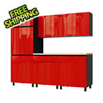 Contur Cabinet 7.5' Premium Cayenne Red Garage Cabinet System with Butcher Block Tops