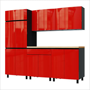 7.5' Premium Cayenne Red Garage Cabinet System with Butcher Block Tops