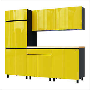 7.5' Premium Vespa Yellow Garage Cabinet System with Butcher Block Tops