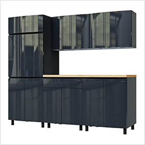 7.5' Premium Karbon Black Garage Cabinet System with Butcher Block Tops