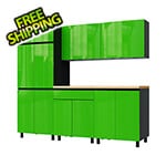 Contur Cabinet 7.5' Premium Lime Green Garage Cabinet System with Butcher Block Tops