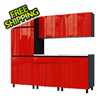 Contur Cabinet 7.5' Premium Cayenne Red Garage Cabinet System with Stainless Steel Tops