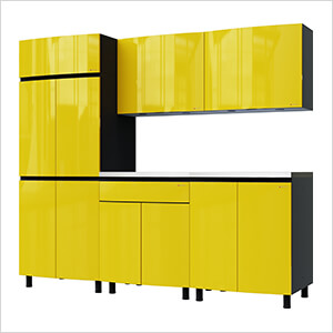 7.5' Premium Vespa Yellow Garage Cabinet System with Stainless Steel Tops