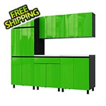 Contur Cabinet 7.5' Premium Lime Green Garage Cabinet System with Stainless Steel Tops