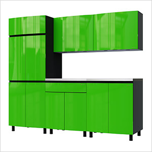 7.5' Premium Lime Green Garage Cabinet System with Stainless Steel Tops