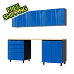 Contur Cabinet 7.5' Premium Santorini Blue Garage Cabinet System with Butcher Block Tops