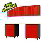 Contur Cabinet 7.5' Premium Cayenne Red Garage Cabinet System with Butcher Block Tops