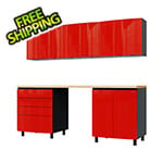 Contur Cabinet 7.5' Premium Cayenne Red Garage Cabinet System with Butcher Block Tops