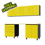 Contur Cabinet 7.5' Premium Vespa Yellow Garage Cabinet System with Butcher Block Tops