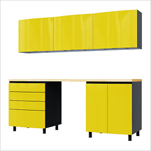 7.5' Premium Vespa Yellow Garage Cabinet System with Butcher Block Tops