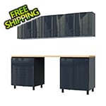 Contur Cabinet 7.5' Premium Karbon Black Garage Cabinet System with Butcher Block Tops