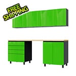 Contur Cabinet 7.5' Premium Lime Green Garage Cabinet System with Butcher Block Tops