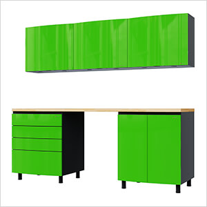 7.5' Premium Lime Green Garage Cabinet System with Butcher Block Tops