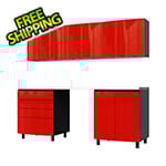 Contur Cabinet 7.5' Premium Cayenne Red Garage Cabinet System with Stainless Steel Tops