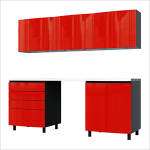 7.5' Premium Cayenne Red Garage Cabinet System with Stainless Steel Tops