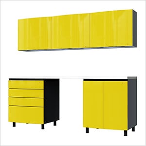 7.5' Premium Vespa Yellow Garage Cabinet System with Stainless Steel Tops