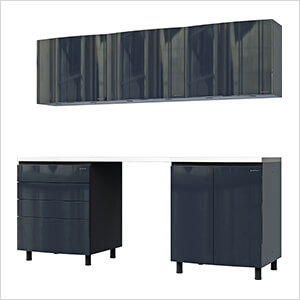 7.5' Premium Karbon Black Garage Cabinet System with Stainless Steel Tops