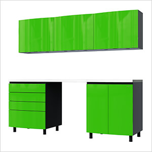 7.5' Premium Lime Green Garage Cabinet System with Stainless Steel Tops