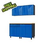 Contur Cabinet 5' Premium Santorini Blue Garage Cabinet System with Butcher Block Tops