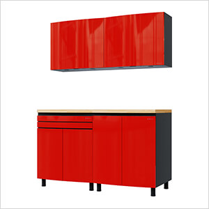 5' Premium Cayenne Red Garage Cabinet System with Butcher Block Tops