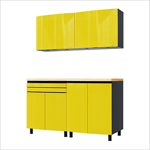 5' Premium Vespa Yellow Garage Cabinet System with Butcher Block Tops