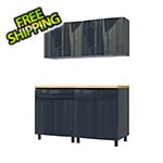 Contur Cabinet 5' Premium Karbon Black Garage Cabinet System with Butcher Block Tops