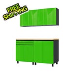 Contur Cabinet 5' Premium Lime Green Garage Cabinet System with Butcher Block Tops