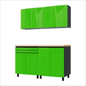 5' Premium Lime Green Garage Cabinet System with Butcher Block Tops