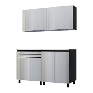 5' Premium Stainless Steel Garage Cabinet System with Stainless Steel Tops